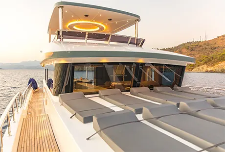 trawler yacht floki sunbathing area front deck 